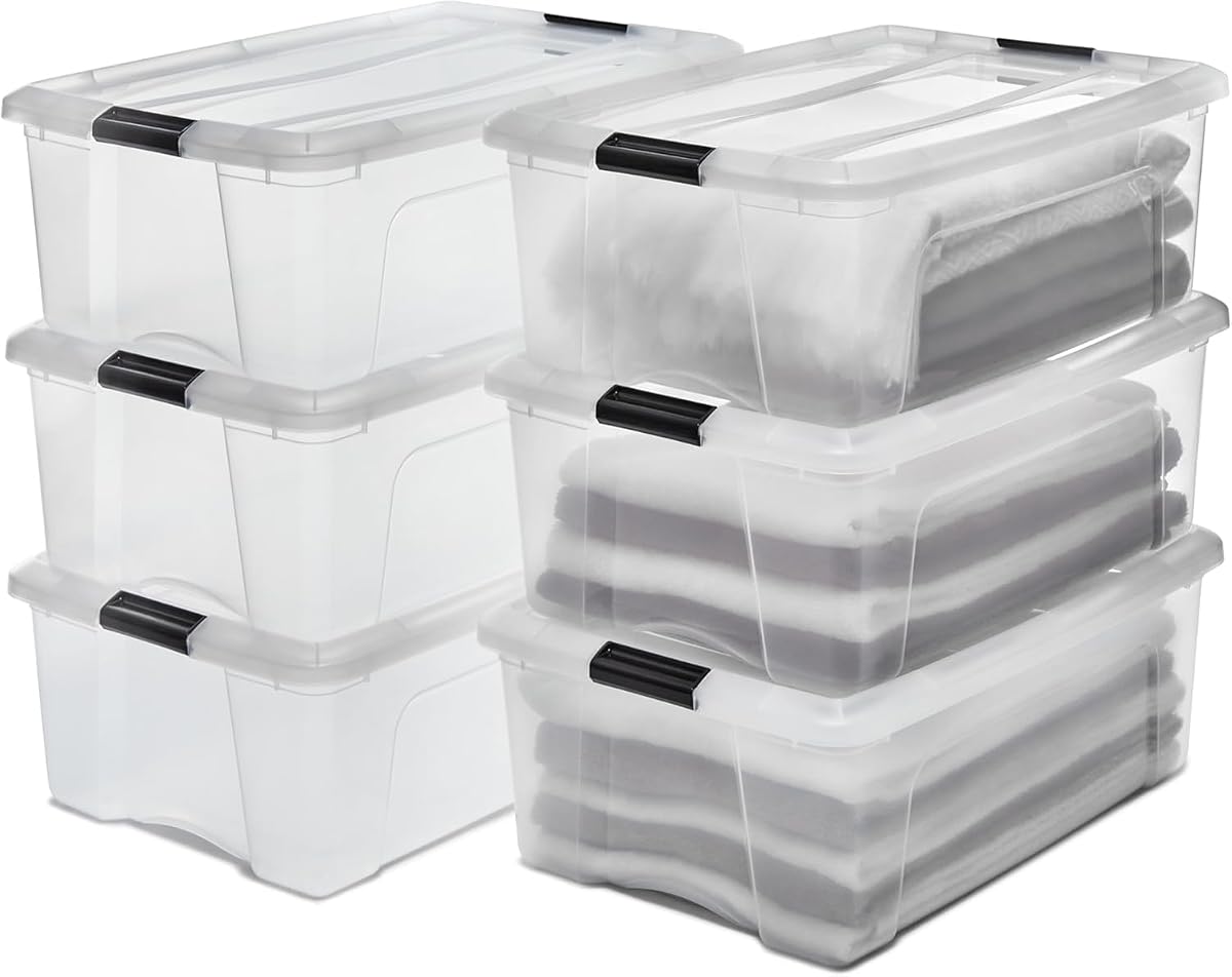 IRIS Ohyama — Lot de 6 boîtes de rangement empilables 30 L, transparentes