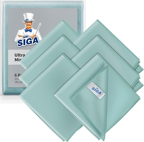 MR.SIGA — Chiffons microfibre pour vitres, lot de 6, 35 x 40 cm