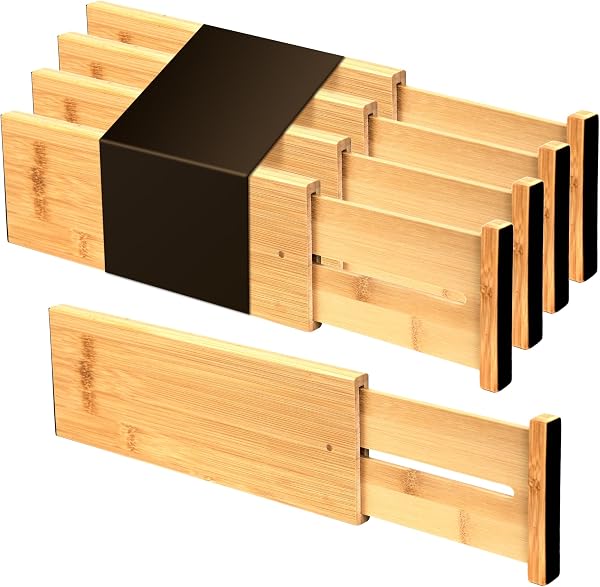 Utoplike — Séparateurs de tiroir extensibles en bambou, lot de 4
