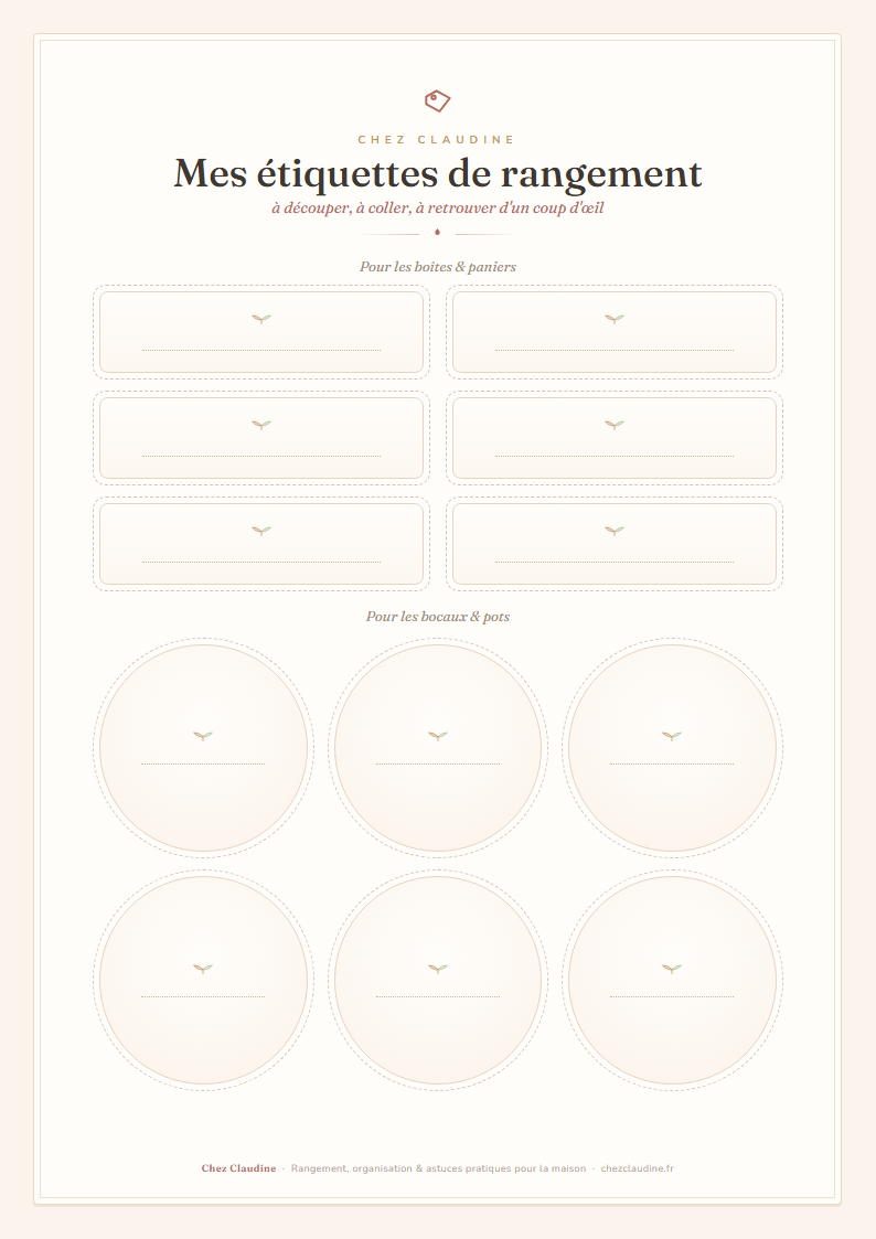 Aperçu du printable : Étiquettes de rangement à découper